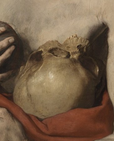 A crucifix for faith, a skull for the end of life.