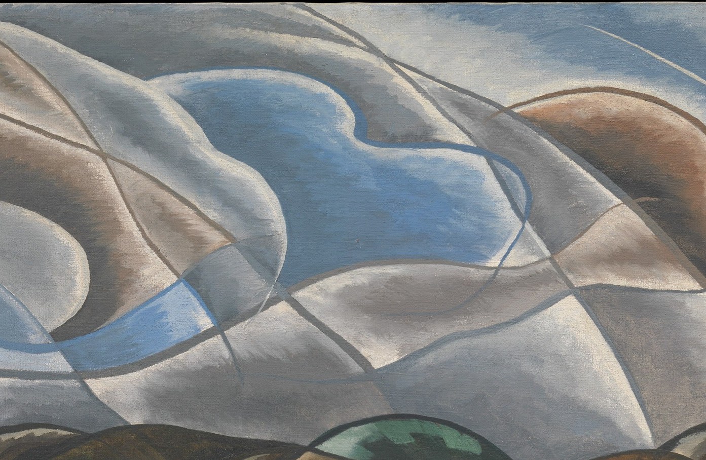 Arthur Dove used interlocking shapes to build clouds and water.