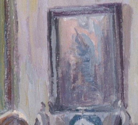 This is not a musician interrupted, but a reader or a letter-writer in a quiet moment.