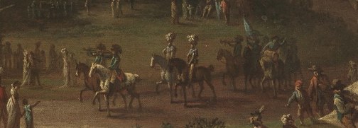 Performers arrive, their horses eager for the show.