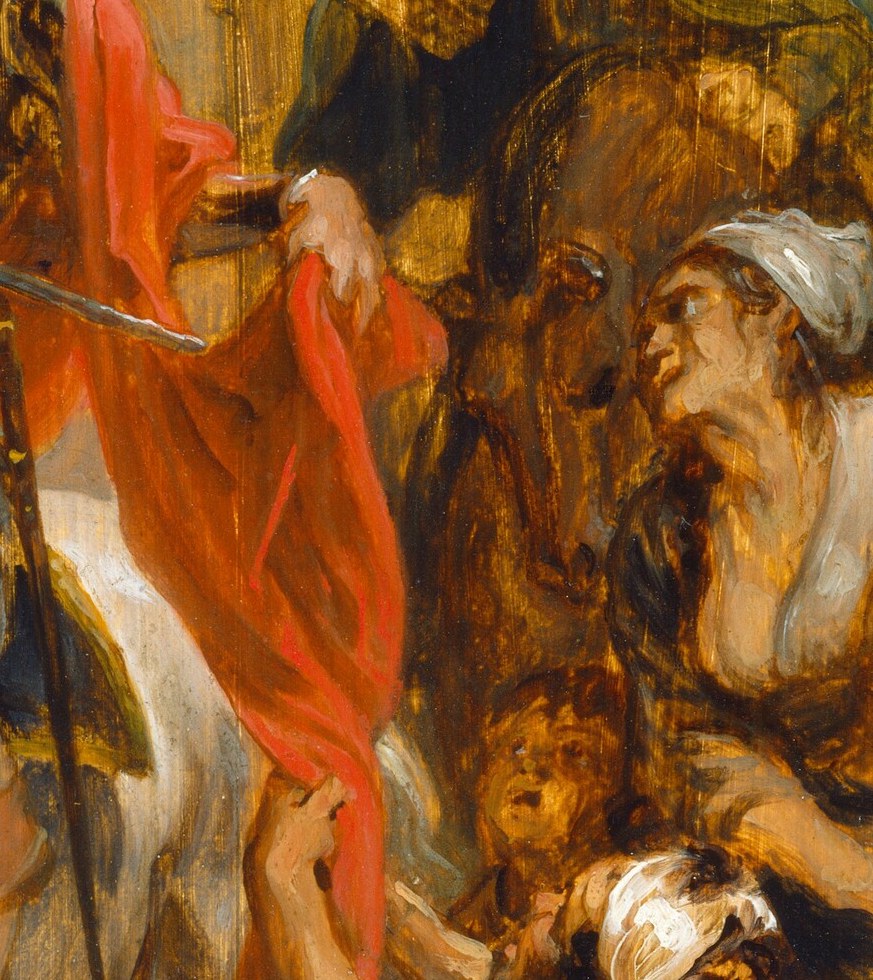 But a beggar reaches up from the cold ground.
