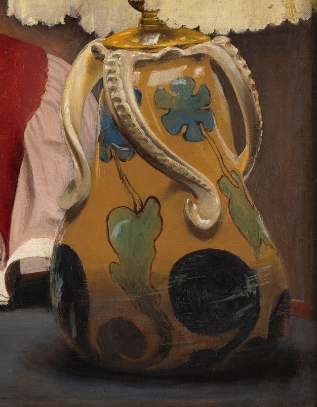 The decorative ceramic base with its stylized floral motifs adds a touch of artistic craftsmanship and visual interest.