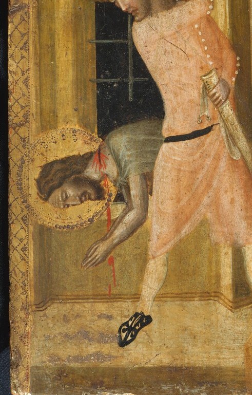 The oath is carried out. A soldier kneels with the head of John the Baptist.