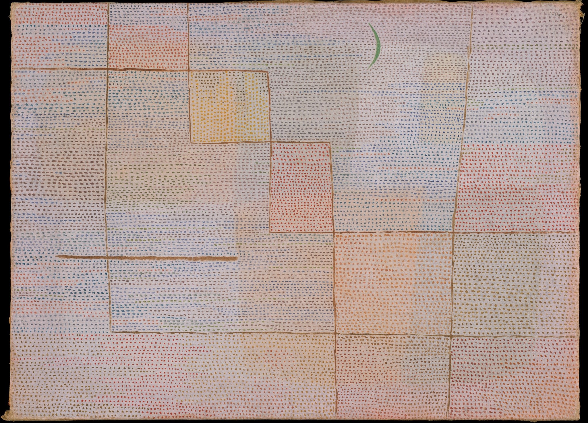 The underlying structure of the painting, suggesting order and perhaps a coded system.