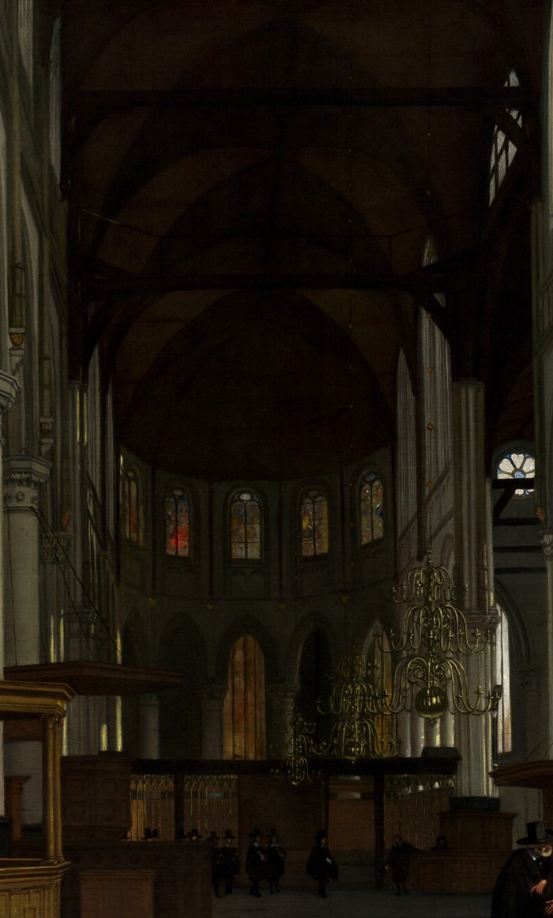 One of the most calibrated perspective systems in Dutch interior painting; the measured diminution of each column makes the viewer feel the building's actual physical depth