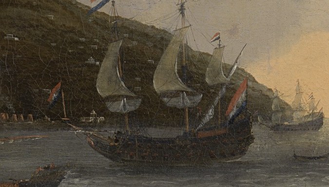 The ship at center: the Liefde, Admiral de Ruyter's flagship.