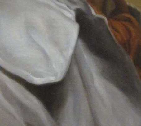 A single flash of red silk at the throat: the only trace of a painter's flair.