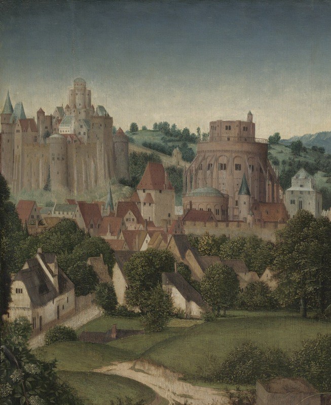 The meticulously rendered city, with its towers and buildings, provides a sense of place and historical context.