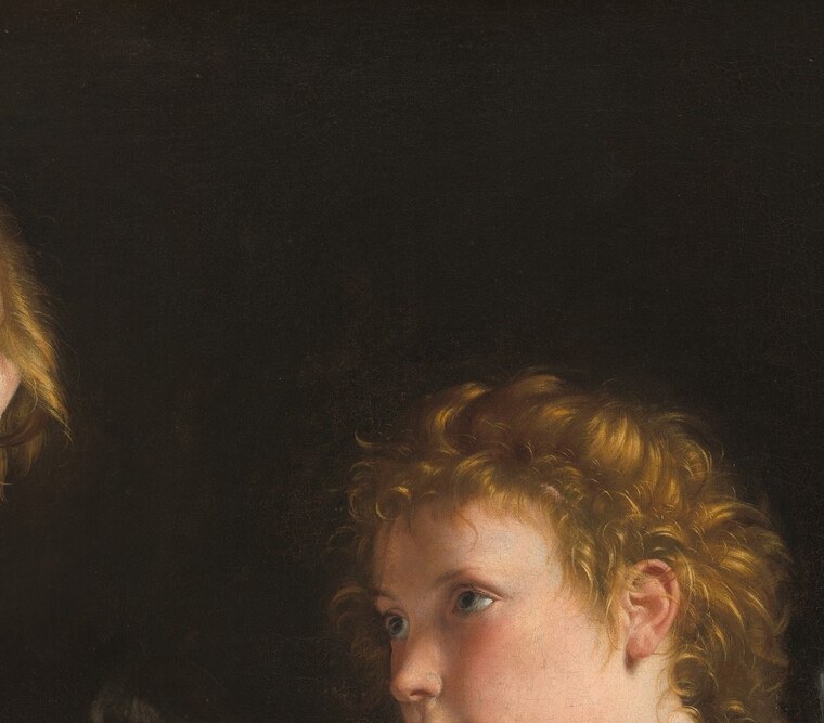 Also attributed to Gentileschi; the young angel's slightly reverent expression suggests it is the audience for music too sacred for mortal ears.