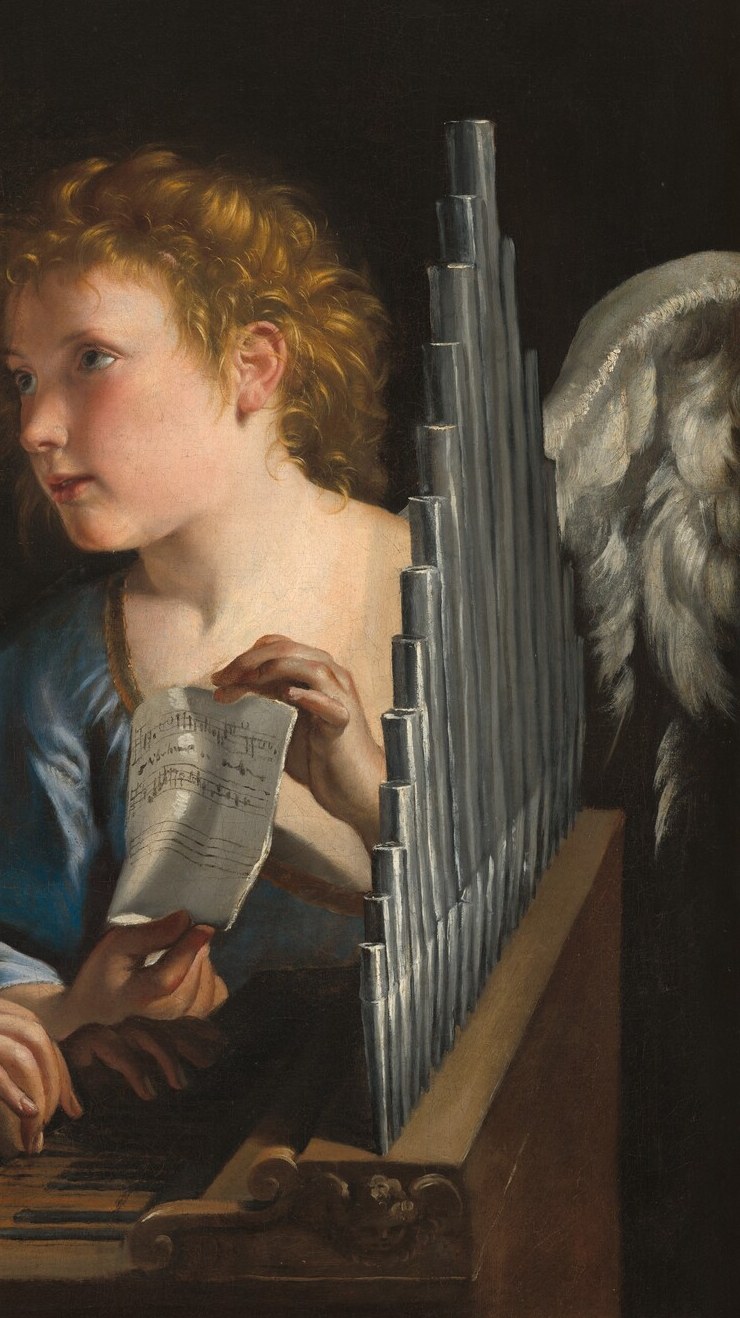 Gold-and-cream feathers rendered in Lanfranco's fresco-trained confident sweeps; their diagonal thrust is the painting's main compositional movement and its only real depth cue.