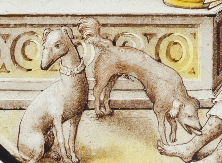 Only the dogs show compassion, licking his wounds.