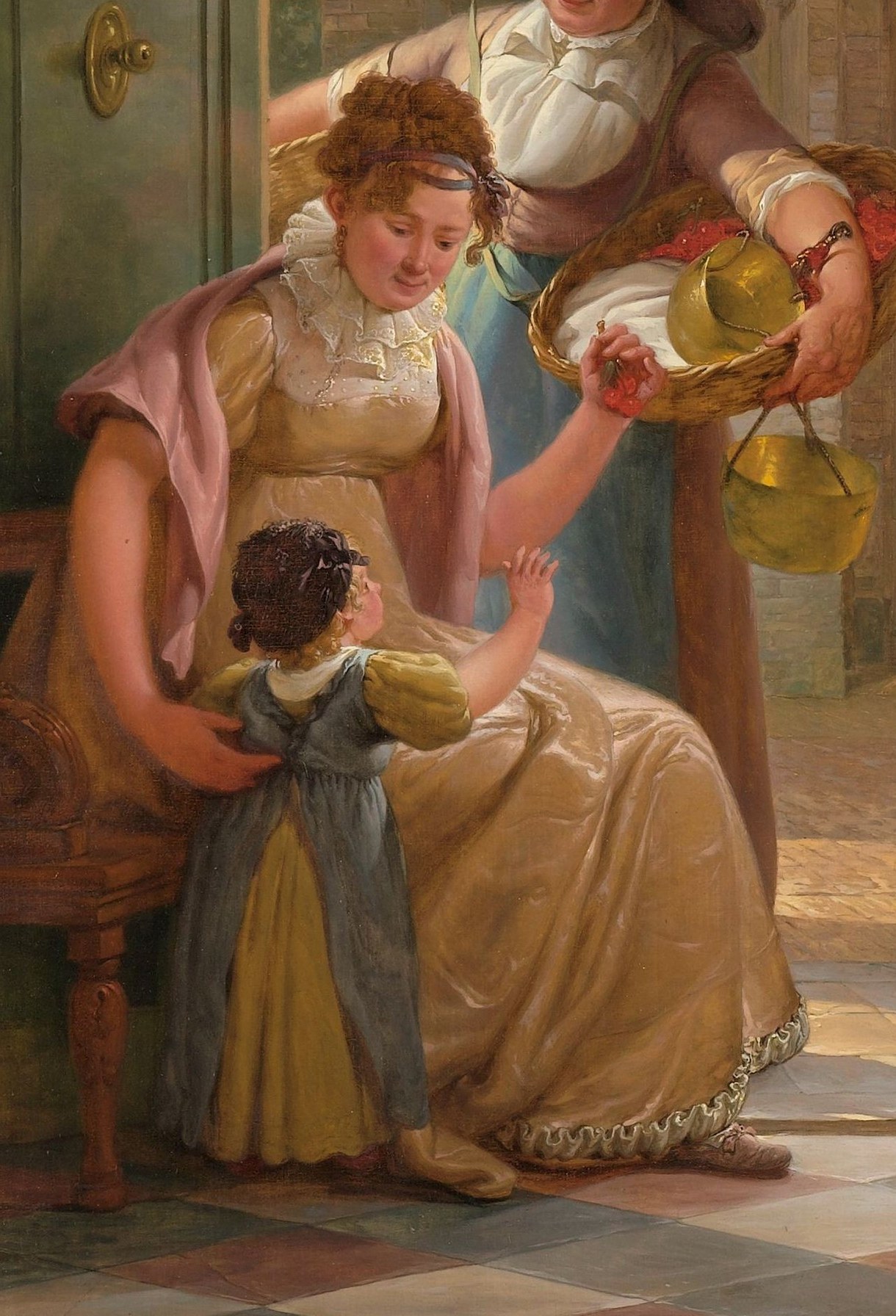She holds her child close, a quiet moment.