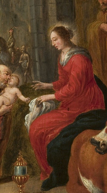 Mary cradles the infant, a universal mother.