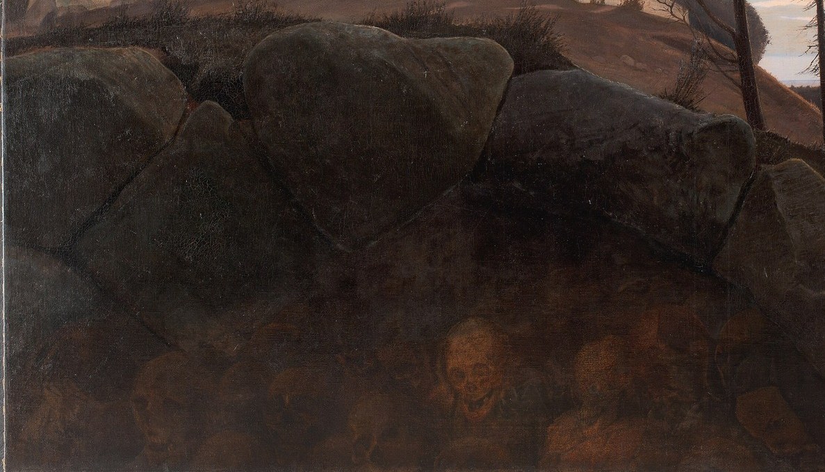 Their rough texture and shadowed forms create a sense of weight and permanence, contrasting with the fleeting sky.
