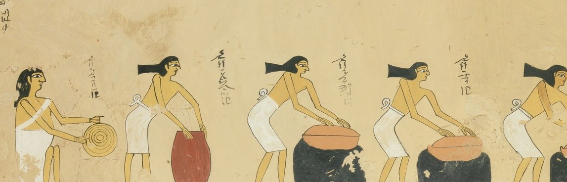 Five women knead dough in unison. Their wigs match. Their work is communal.
