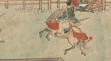 At the Kamo Shrine, jockeys competed in ceremonial robes.