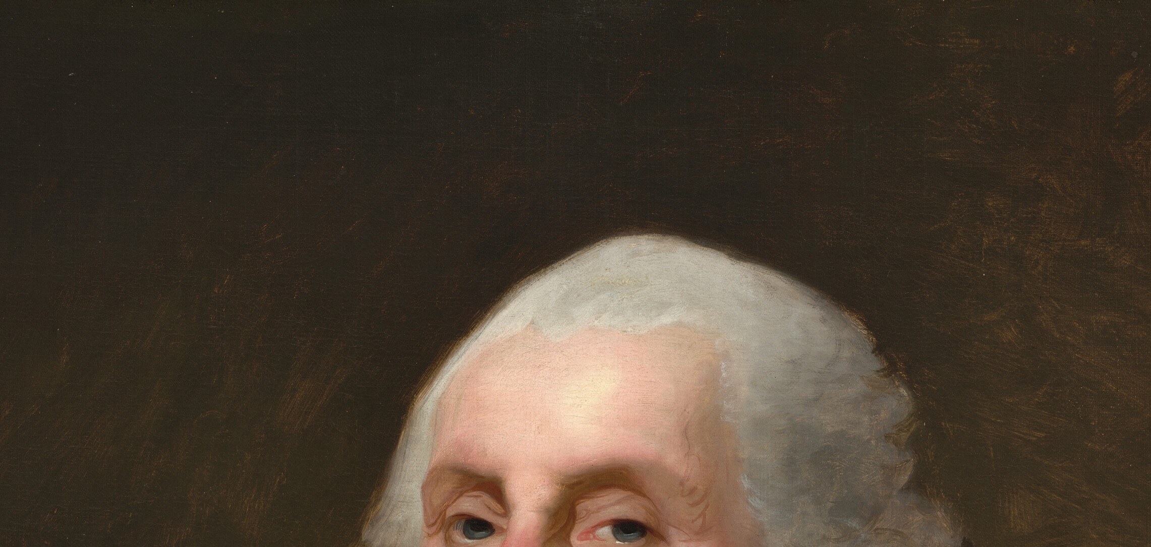 A political and social symbol , by 1803 fashionable Americans had largely abandoned wigs, yet Stuart renders Washington in the style of republican dignitas, fixing him in the founding era.