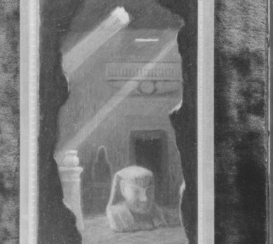 On the left, a figure sits in quiet contemplation.