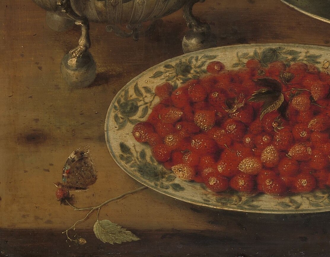 Each berry is individually modelled with a highlight , a hidden-detail passage that rewards close inspection and shows the painter's almost obsessive naturalism.