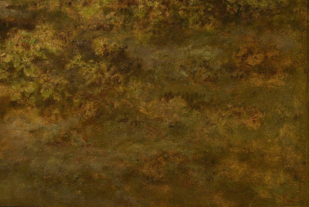 The dense foliage shows his interest in natural landscapes.