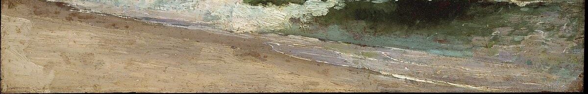 This oil study captures a rugged coastline in Massachusetts.