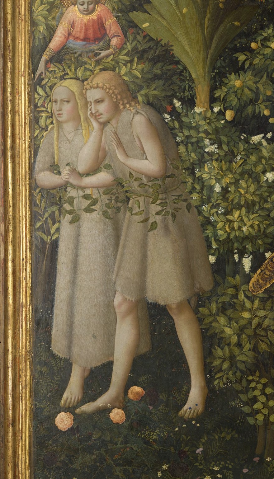 Adam and Eve in the background mean redemption.