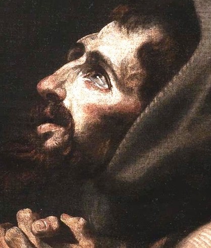 His upturned eyes and open mouth convey deep spiritual rapture.