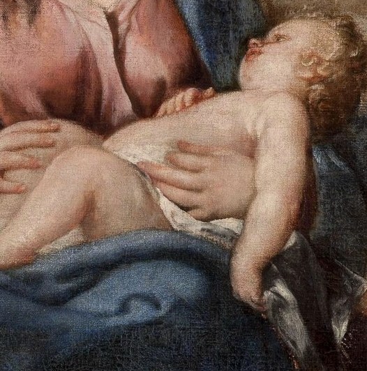 The soft, rounded form of the child emphasizes his vulnerability and humanity.