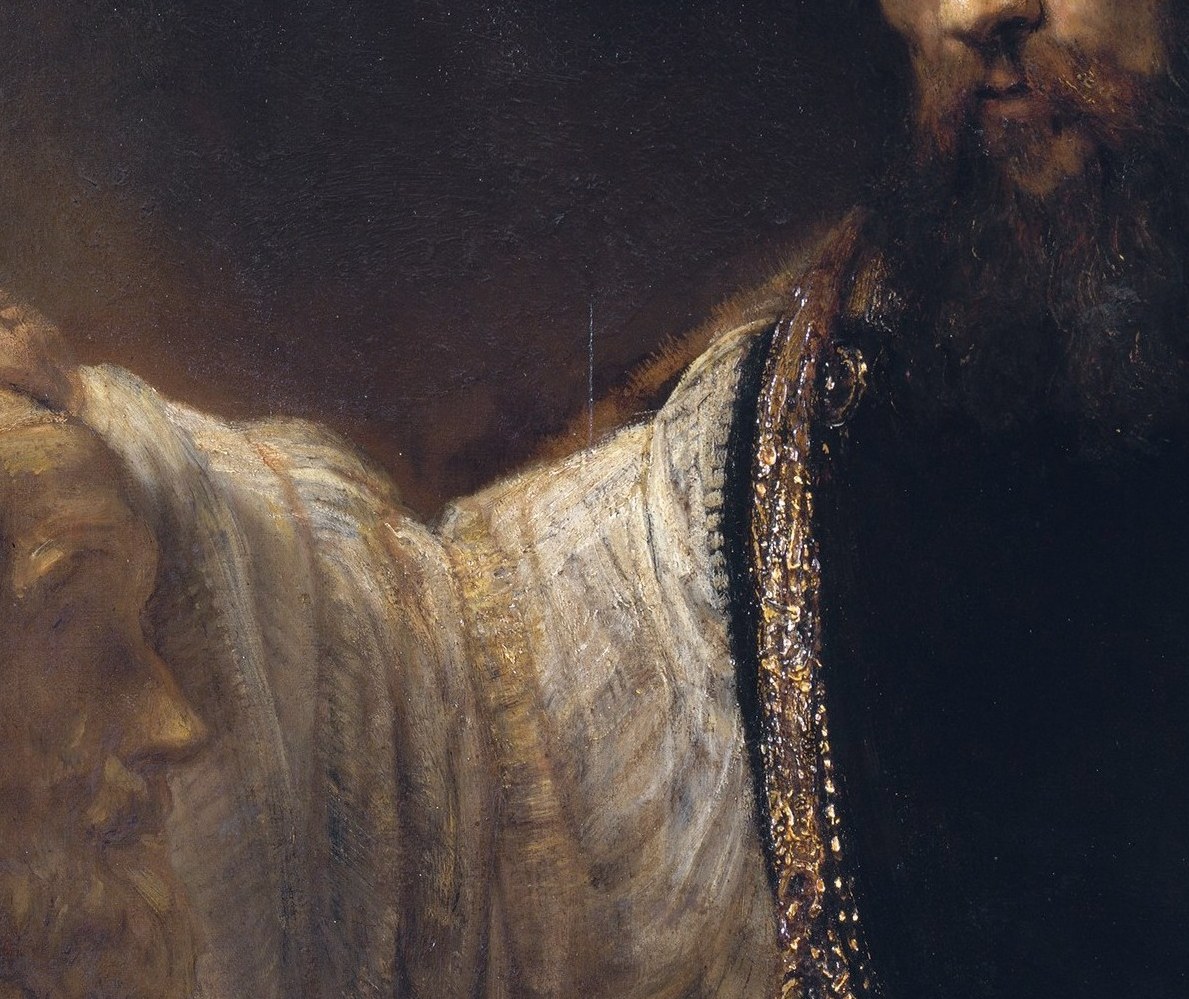 The point of physical contact between the living intellect and the dead poet , a tender, almost reverent gesture that collapses 400 years of time into a single touch.