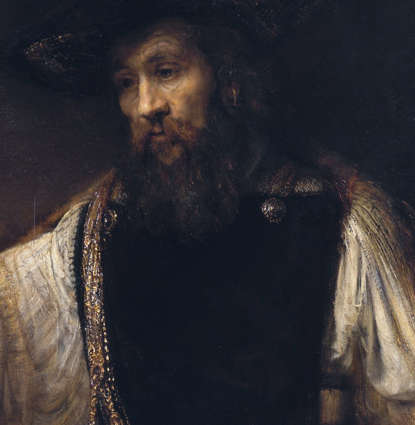Symbol of worldly honor and royal patronage , Rembrandt reportedly depicted Alexander the Great's chain, linking Aristotle's tutoring of the conqueror to material reward and moral compromise.