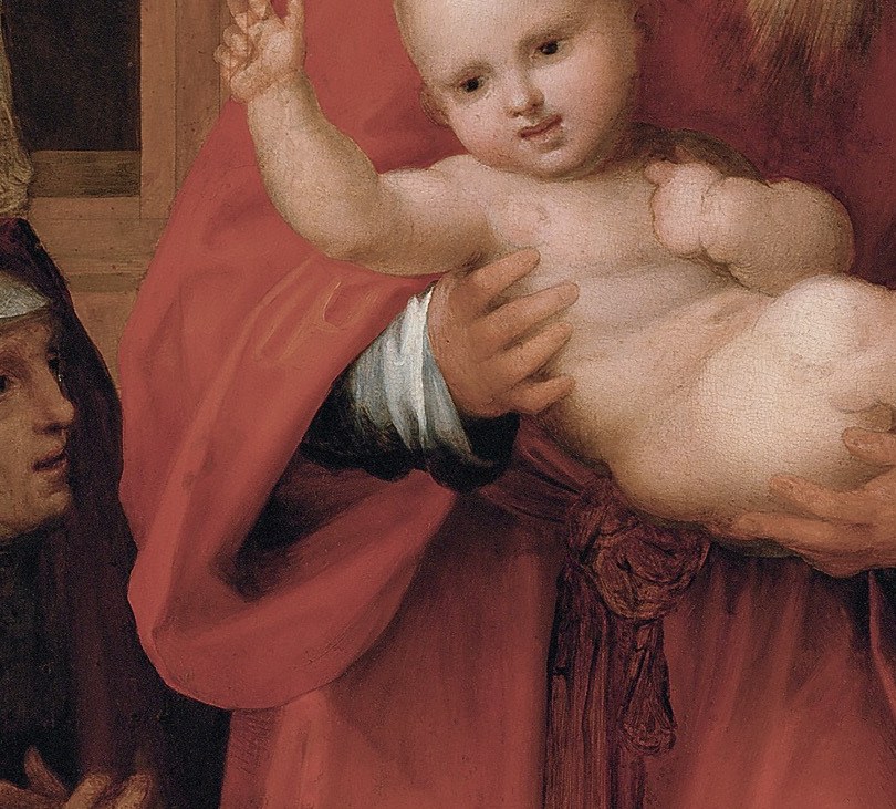 It shows the infant Jesus being presented at the Temple.