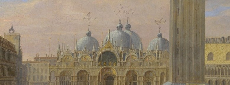 The intricate details of the Byzantine architecture, with its domes and mosaics, suggest the grandeur and history of Venice.