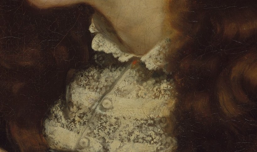But notice the white lace collar. It anchors her in respectability.