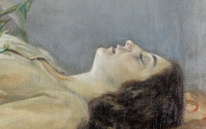 Her closed eyes suggest a peaceful, last sleep.
