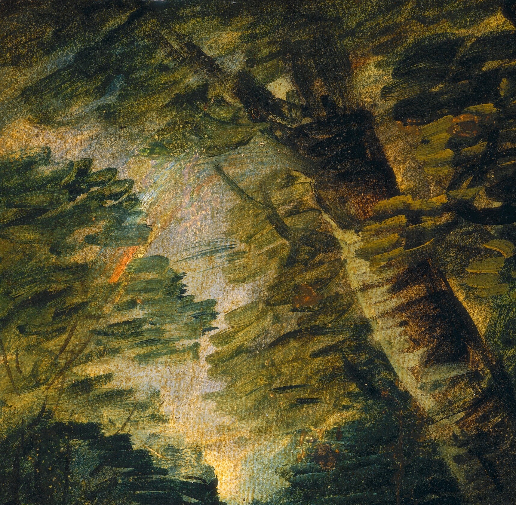 The sky is dark and turbulent.