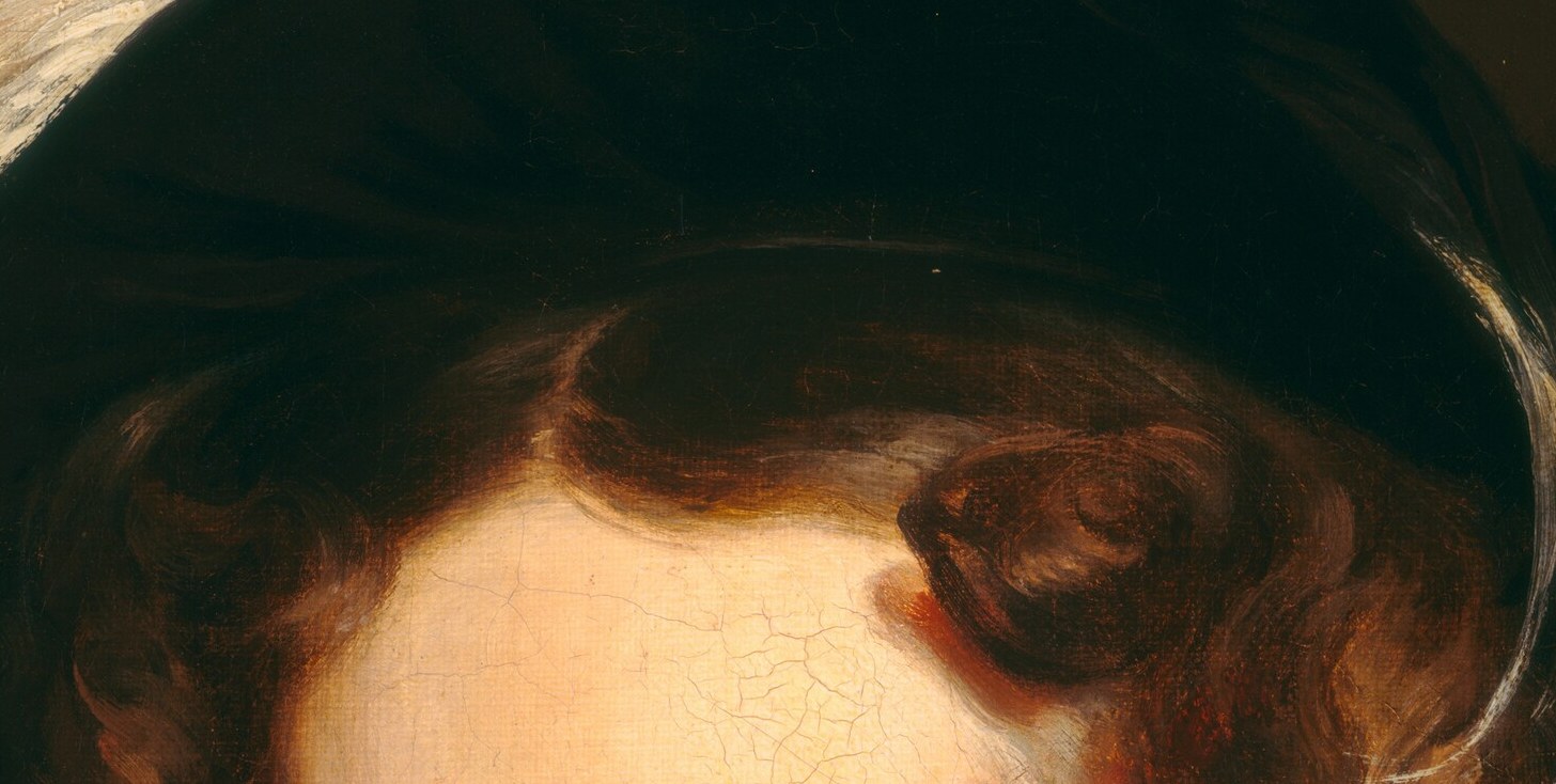 The eyes meet the viewer directly and carry the portrait's psychological weight , slightly reflective highlights suggest Sully's glazing technique.
