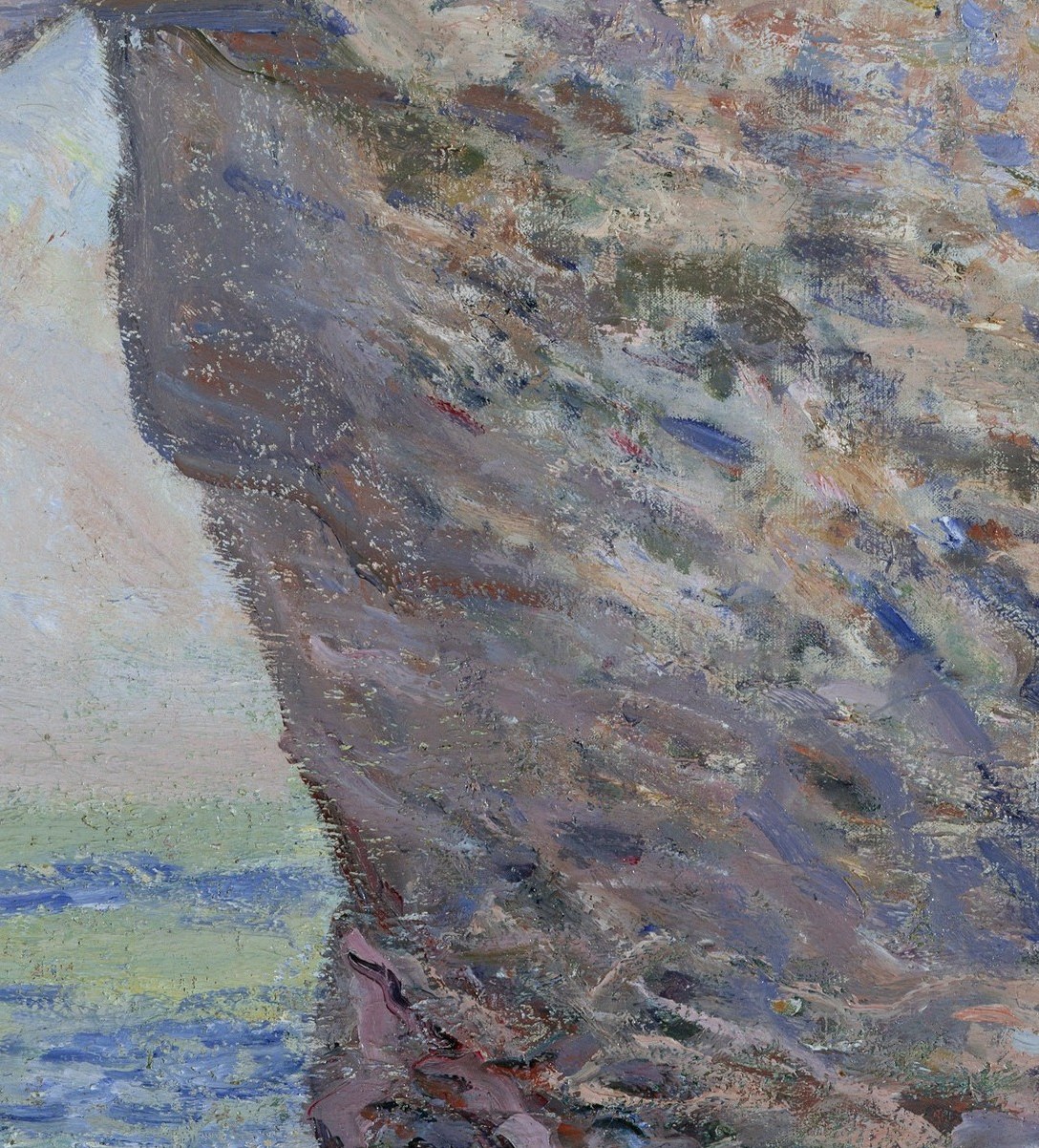 A turquoise and pale-blue window of water glimpsed through the arch creates a painting-within-a-painting that draws the eye inward.