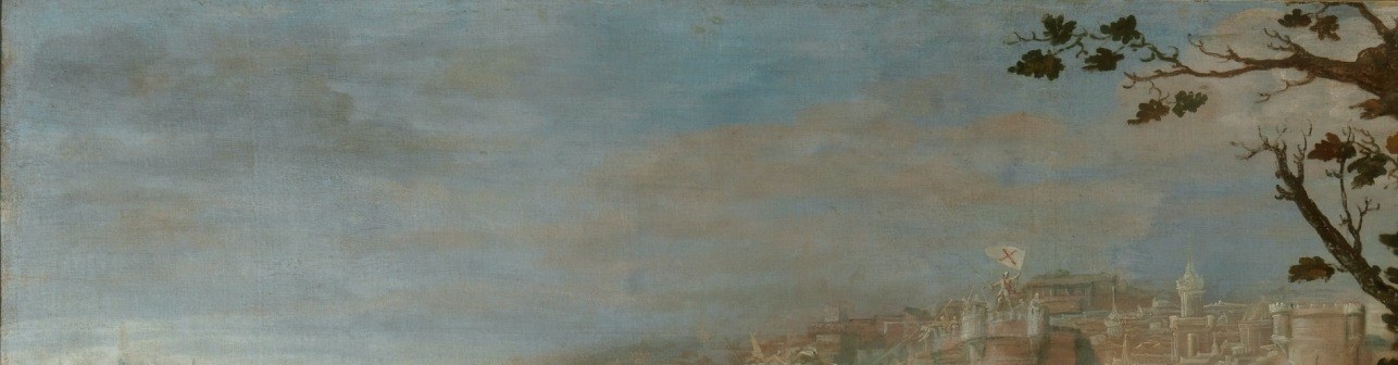 Now look past him: the smoke is a veil of pale glaze.