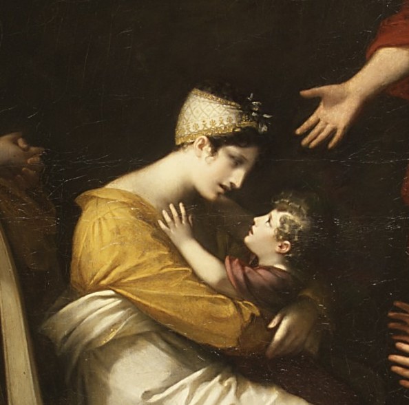 Andromache clutches her son, Astyanax. Heir to Troy.