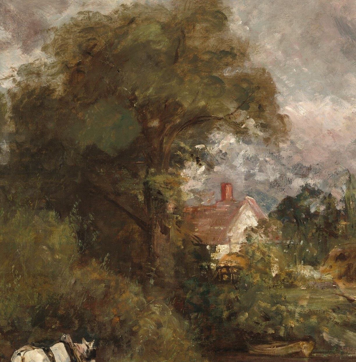 Its scale and detailed foliage dominate the composition, anchoring the scene.