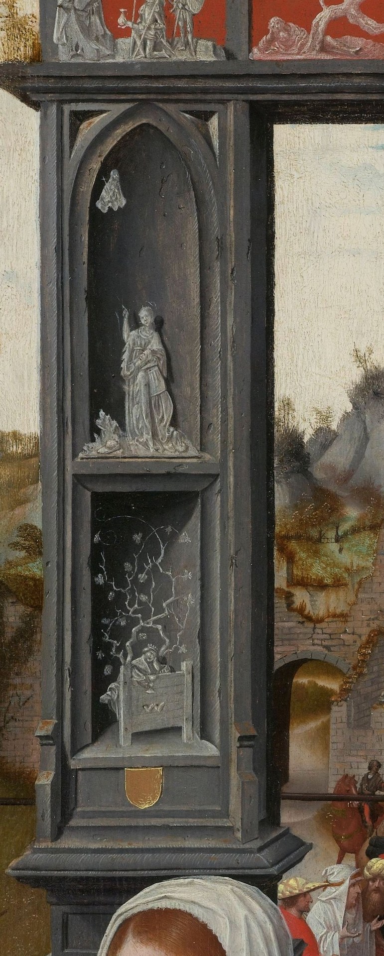 The painter hid small Old Testament scenes.