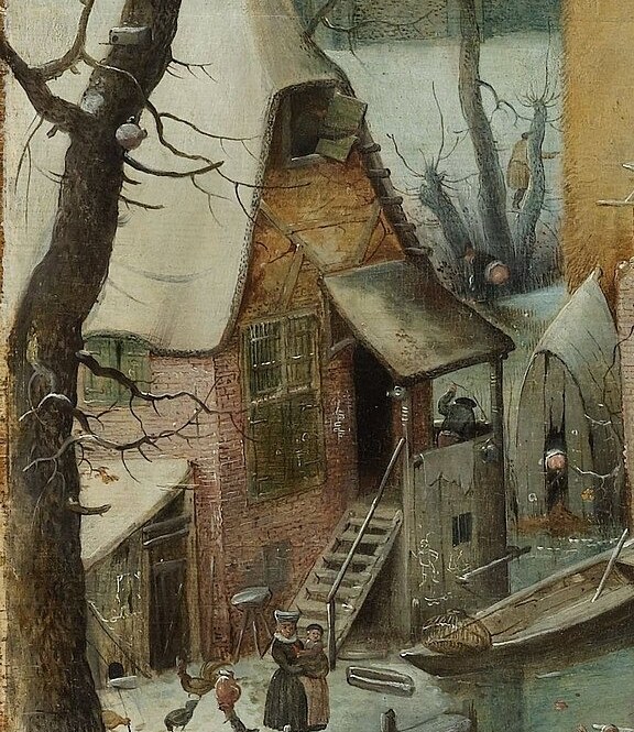 Even a bird trap, here, connects this work to Pieter Bruegel the Elder.