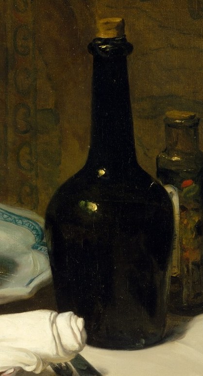 Its deep, almost opaque glass and the subtle reflections hint at the contents within, suggesting a sophisticated indulgence.
