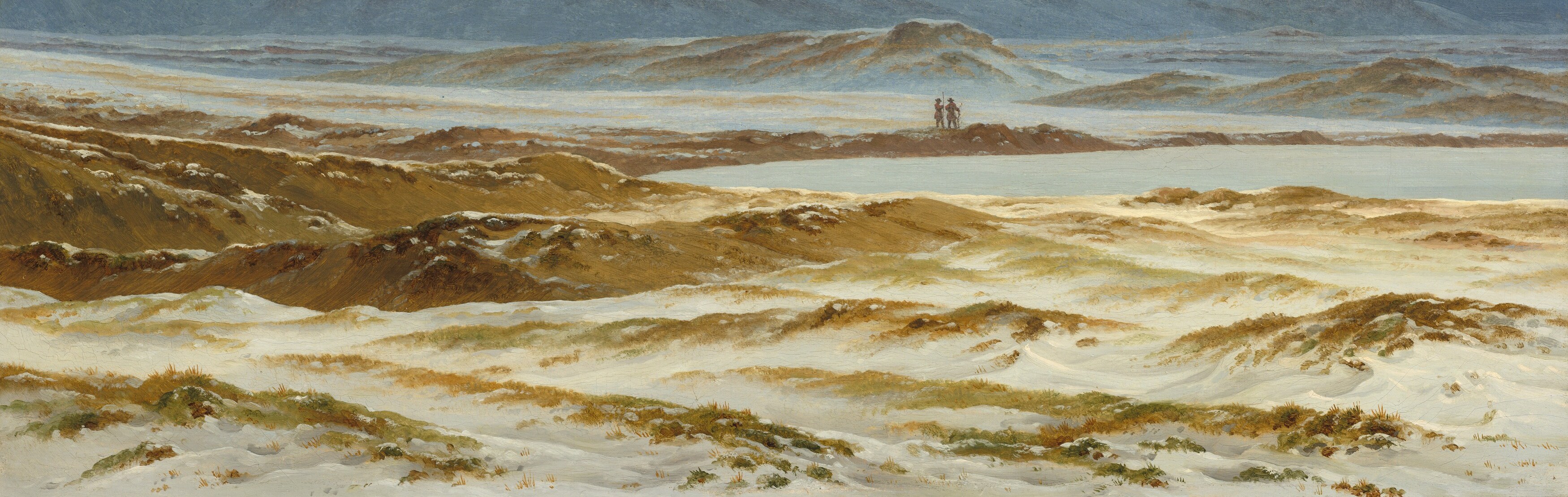 Neither snow-covered nor green , liminal seasonal ground, the painting's temporal signature; Friedrich's northern spring is not warmth but the withdrawal of cold