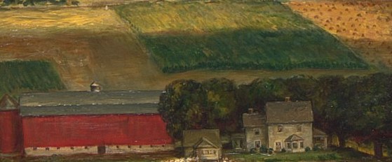 The lone red barn anchors the whole scene.