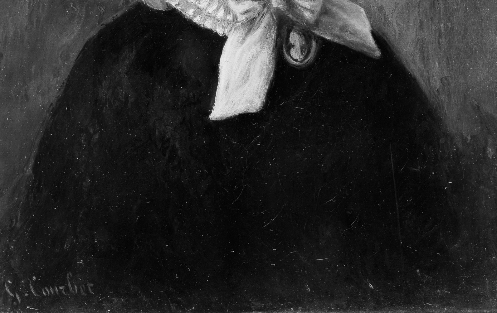 The dominant dark mass grounds the composition; impasto handling of the cloth texture is likely where the painter's technique is most legible , a trick lane candidate