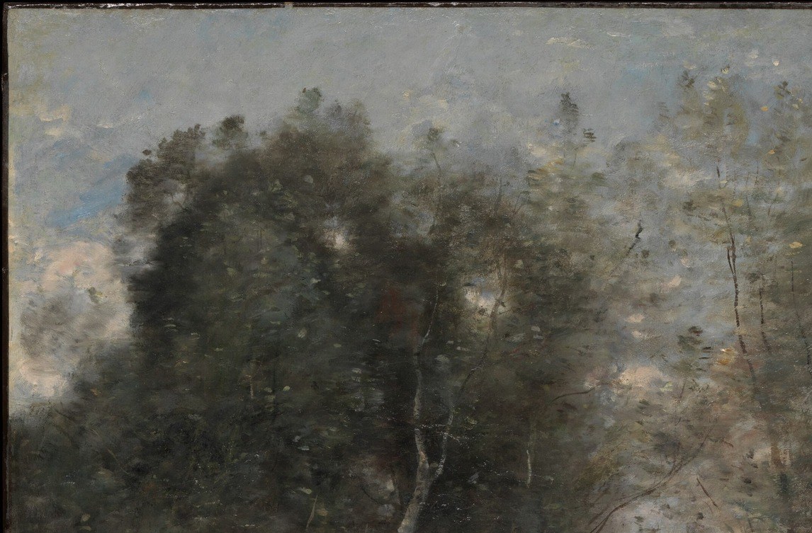 This silvery haze is the 'Corot feathering', loose commas of grey-green.