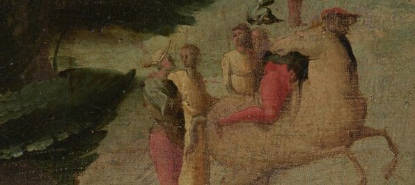 A rider in red dominates the scene.