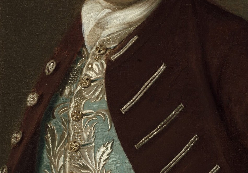 Fine Flemish or French lace was among the most costly luxury goods in colonial America; displaying it at the throat signals disposable wealth and deliberate European cultural alignment.