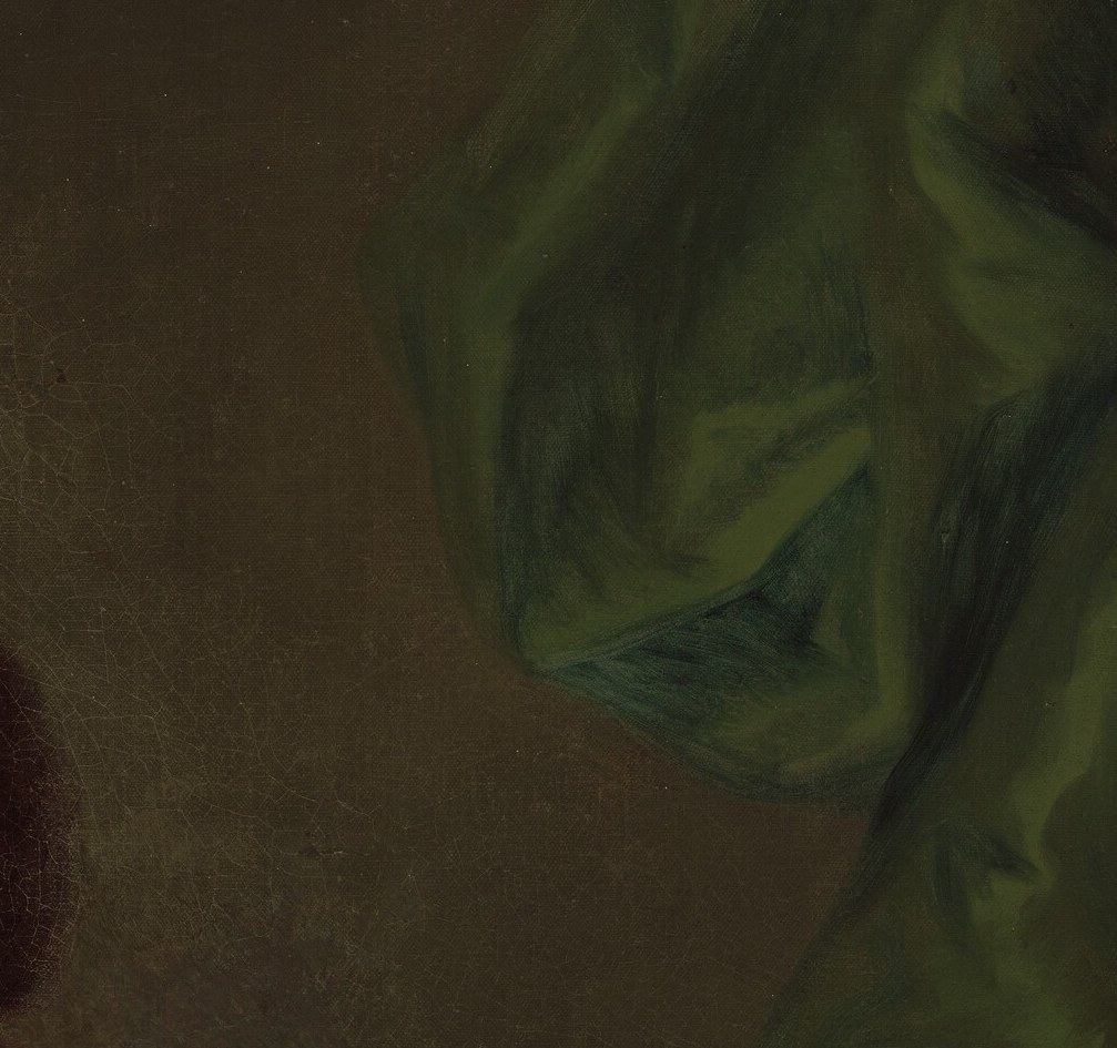 This subtle landscape shows he owned land, a mark of wealth.